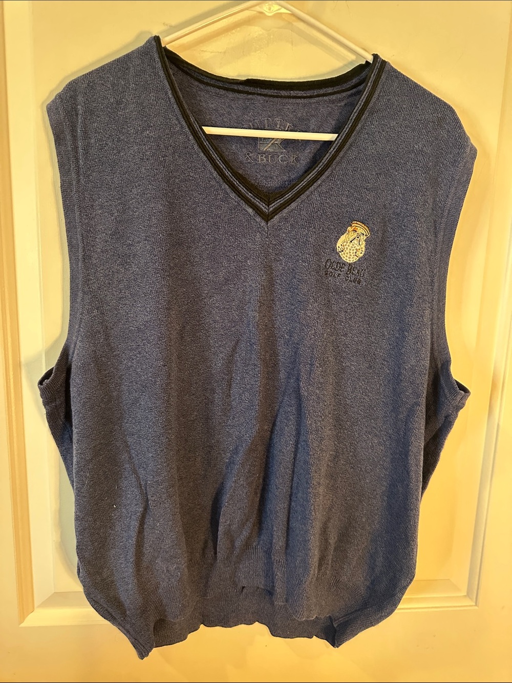 Cutter & Buck Navy V-Neck Sweater Vest with Crest for olde beau golf club